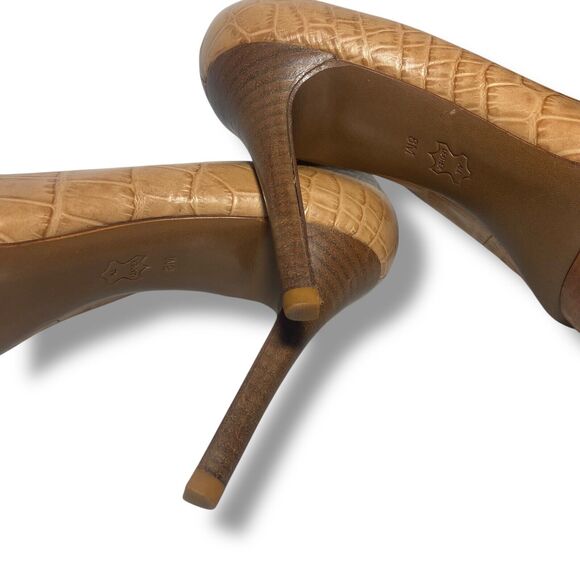 Tory Burch Women Tan Brown Croc Embossed Leather Platform Pumps Heels Size 8 M - Picture 11 of 16